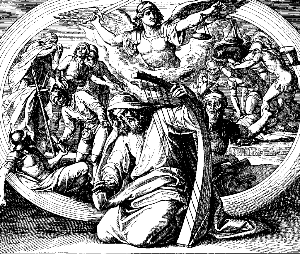 By Julius Schnorr von Carolsfeld - Die Bibel in Bildern, Public Domain. David is depicted giving a penitential psalm in this 1860 woodcut by Julius Schnorr von Karolsfeld, a Lutheran.