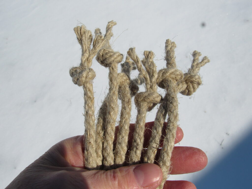 Seven 1/4" Hemp Falls, One Knot Each