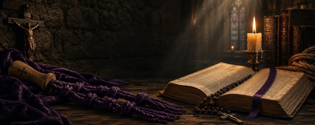 Penitential Edition: All-Rope Hemp Disciplina with Purple Sisal Grip